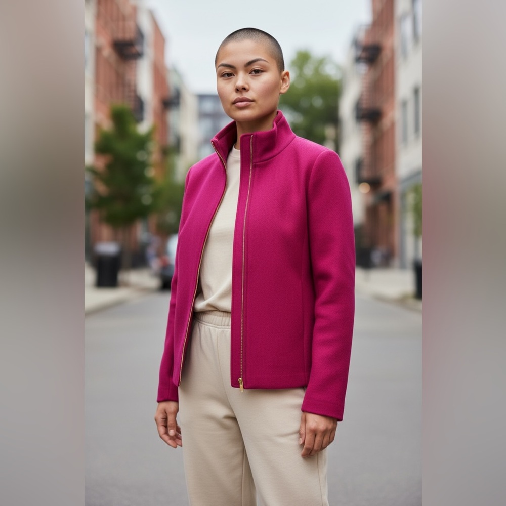J.Crew Stadium-Cloth Zip Coat – Size 4 – Vibrant Fuchsia Pink